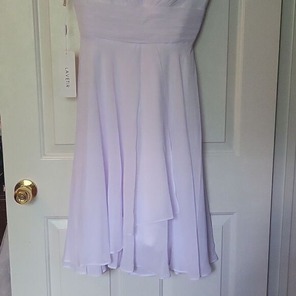 Lavetir White‎ V Neck Cinched Waist Chiffon Flowy Midi Tied Back Dress Size 9 - Picture 6 of 9